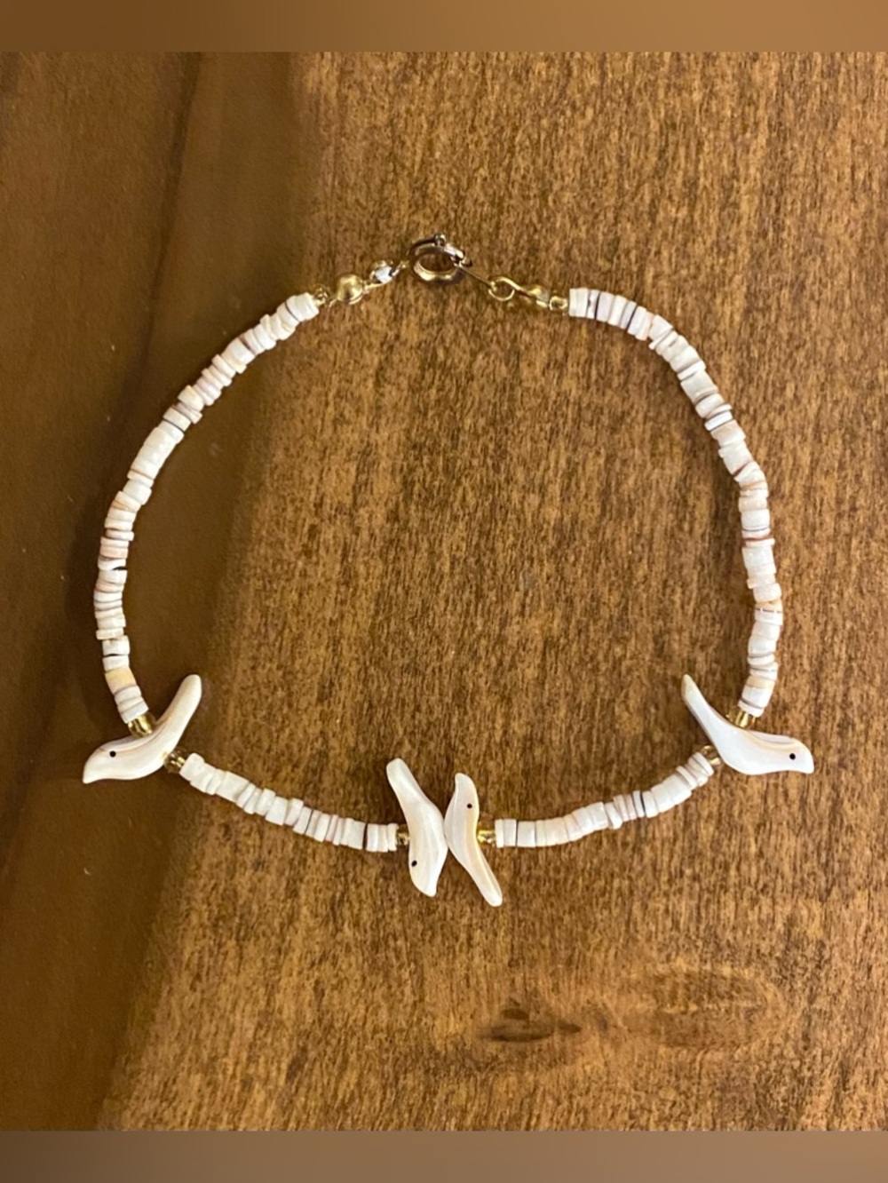 VTG Pink Bird Puka Shell Fetish Heishe Beaded Bracelet